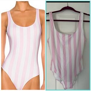 NWT Solid/Striped Swimsuit L pink and white stripe
